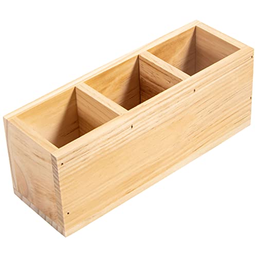 Useekoo Wood Pencil Holder, Wood Desk Organizers And Accessories 3 Compartment, Rustic Remote Control Holder, Wooden Caddy Office Supplies For Home, School And Barbershop - Unfinished #TOP5