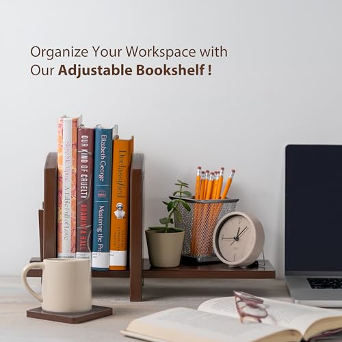 Image of Adjustable Desktop Bookshelf - Sturdy Desk Bookshelf and Book Organizer - No Tools Required to Assemble This Desktop Bookcase, Perfect Tabletop Book Shelf for Office, Study Room