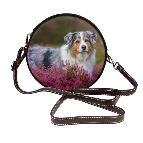 Hnnkloy Pastor australiano,Bolso de hombro de piel sintética, bolso cruzado redondo - Bolso circular para mujer