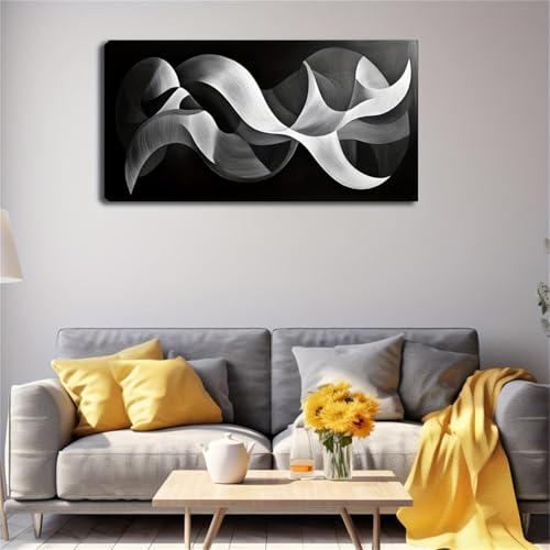 Cuadro en blanco y negro de gran tamaño con curvas de diseño sofisticado para lienzo de pared 3