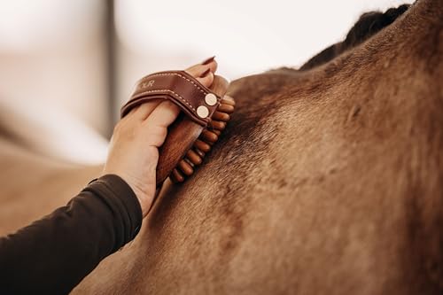 Equimour Massagestriegel – Pferdestriegel aus Holz mit stabilen Holznoppen & flexiblem Gummikissen – Für effektive Massage, Durchblutung & Wellness-Pflege deines Pferdes