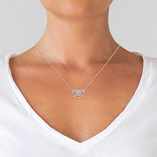 Keepsake Diamond Lotus Flower Necklace In 925 Sterling Silver, 1/10Ct (I-J Color, I3 Clarity), 17 Inch #TOP1