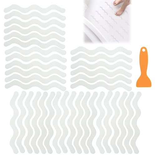 36Pcs Bath Stickers,Non Slip Bath Stickers,Wave Anti Slip Strip with Scraper,Transparent Self-Adhesive Shower Stickers,Shower Screen Stickers,Anti Slip Grip Stickers for Bathtub,Stairs,Shower Room