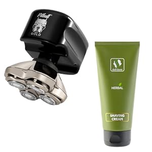 Skull Shaver Pitbull Gold PRO Head and Face Shaver and Herbal Shaving Cream Bundle