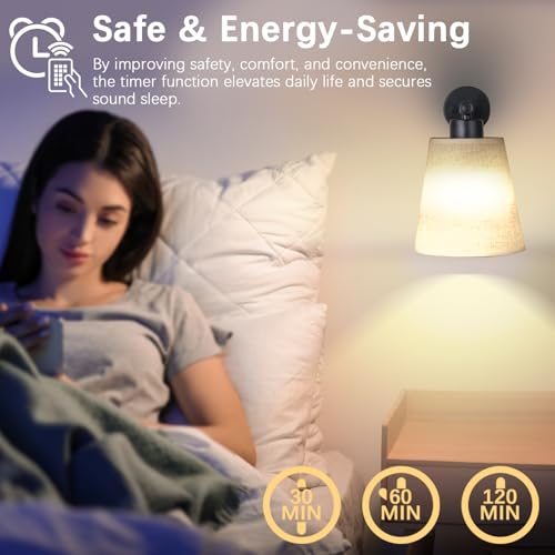 Image of Battery Operated Wall Sconce Set of 2,Gold Rechargeable Wall Lights with Lampshade Dimmable RGB Bulbs and Remote,15 Colors Wireless Wall Lamps for Bedroom Living Room (Black)