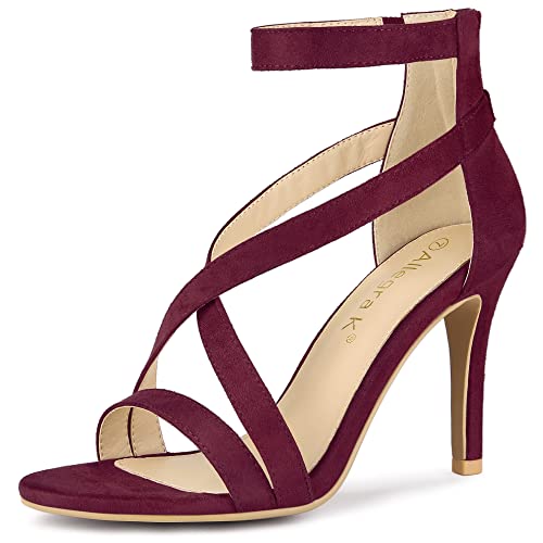 Allegra K Allegra K Women's Zipper Ankle Strap Stiletto Burgundy Heel Sandals 8 M US