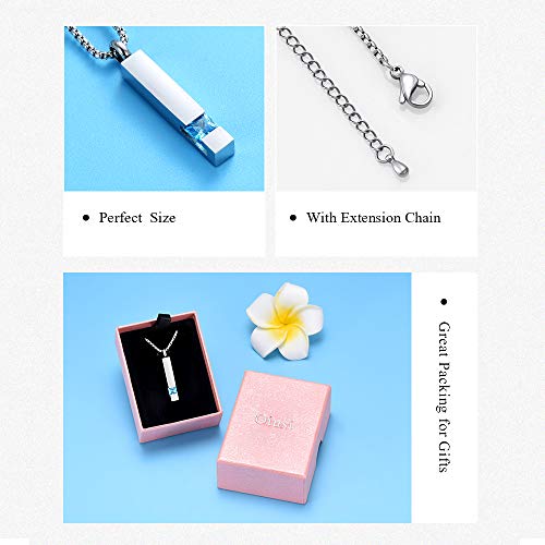 Eternitymemory Inlay Multi-Colored Square Crystal Bar Cremation Urn Necklace Holder For Ashes - Engravable (Light Blue Stone) #TOP6