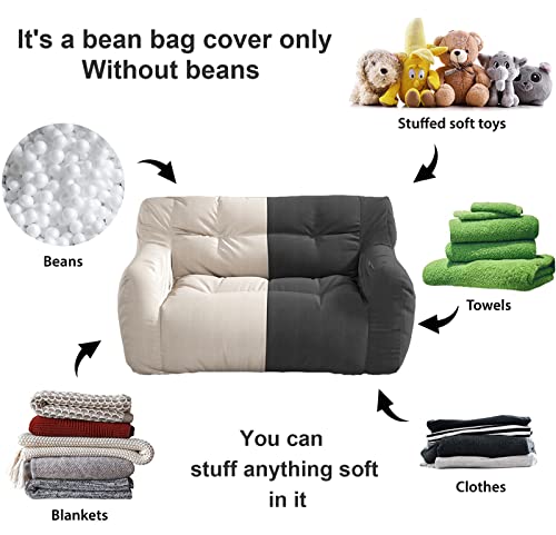 Hwoek Double Sofa Bean Bag Chair Cover(No Filler), Premium Cotton And Linen Extra Large Sack Bean Bag Cover For Adults And Kids,Green + Dark Gray #TOP3