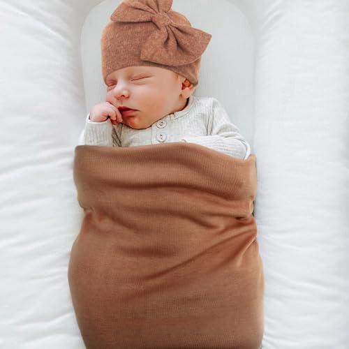 Image of AQOKKA Newborn Receiving Blanket with Bow Hat Mittens Wooden Card Set Newborns Toddler Baby Boy Girl Nursery Swaddle Wrap