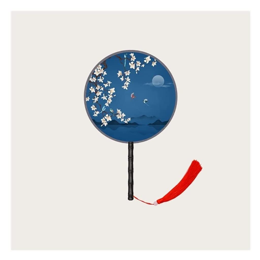 DANNMPX Display Fans Double-Sided Circular Fan Chinese Ancient Style Long Handle Tassel Han Clothing Cheongsam Hand Held(A12)