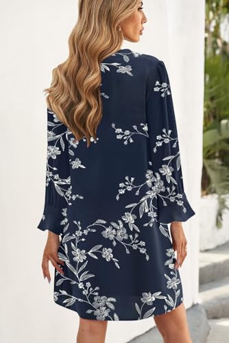 Image of Wkior Womens Fall Ruffle Long Sleeve V Neck Shift Dresses (S-XXL) | Casual Loose Design, Breathable Fabric, Fall Lightweight Clothes,Vacation Travel Outfit, Essential Fashion Dress