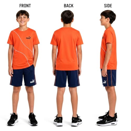 Image of PUMA Boys Active Shorts Set - 2 Piece Dry Fit T-Shirt and Performance Gym Shorts - Activewear Clothing Set for Boys (4-16)