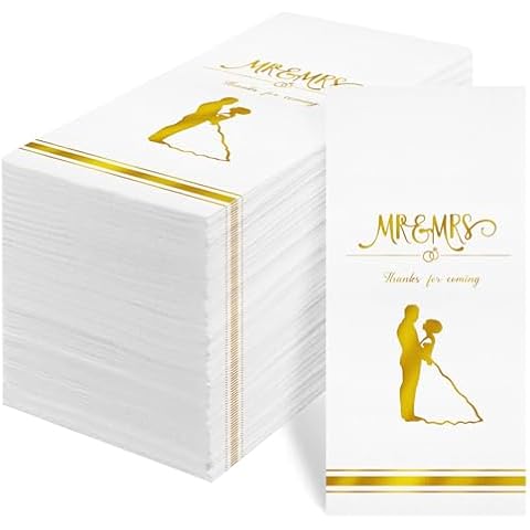Wedding Napkins for Reception - 100Pack Gold Foiled Cocktail Napkins Wedding, Soft and Absorbent Wedding Napkins, Bridal Shower Napkins Beverage Napkins Dessert Napkins for Wedding (4) Cover