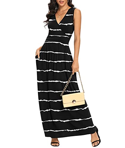 Image of LILBETTER Women Sleeveless Deep V Neck Loose Plain Long Maxi Casual Dress