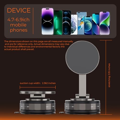 LENOLL Magnetic Car Phone Holder 2x2x1.4 Inch, 360° Dual Axis Adjustable with, Secure Vacuum Suction Cup for Dashboard Windshield, Universal Car Mount for Office Desk-Black - image 8