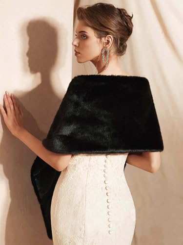 Women's Faux Fur Shawl Bridal Stole Wedding Wrap Cape Fur Scarf for Bride and Bridesmaids 5