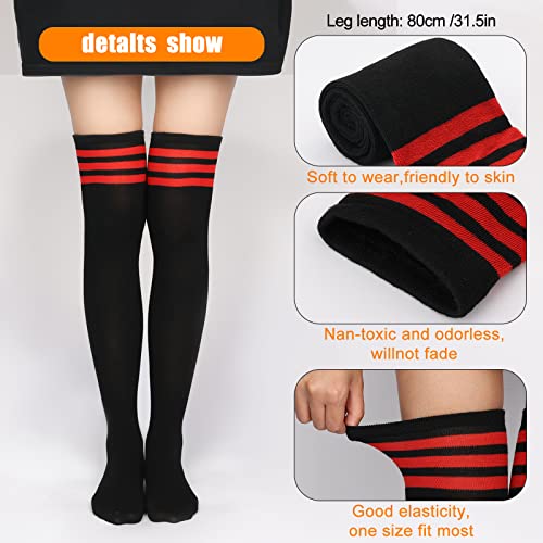Image of KINBOM 1 Pair Thigh High Socks, Cotton Soft Knee High Long Stockings Women Leg Warmers for Wednesday Christmas Cosplay