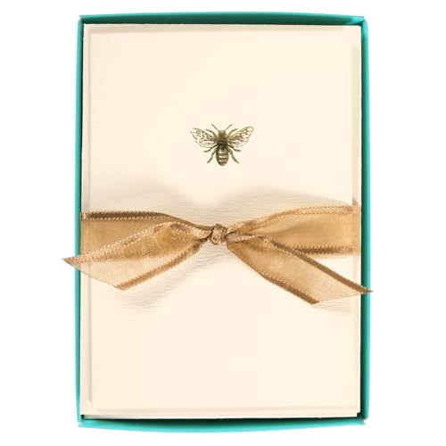 Graphique Bee La Petite Presse Boxed Notecards - 10 Embellished Gold Foil Blank Cards with Matching Envelopes and Storage Box, 3.25