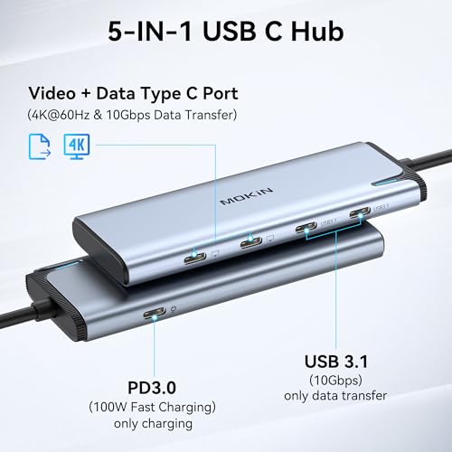 Image of MOKiN USB C to USB C Hub Dual Monitor with 4K@60Hz DP Alt Mode for Laptops