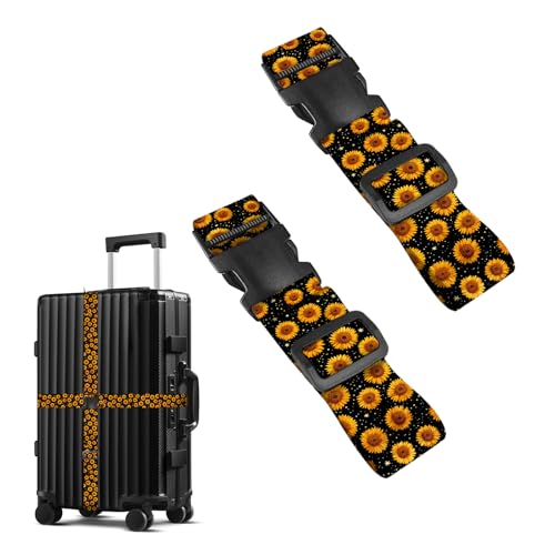 Image of Nuxovilar Luggage Straps Set for Suitcase 1.96x71in Polyester | Cargo Strap Travel Belt Security Buckle Band Summer Trip Weekend Getaway Airport (Bright Sunflower)