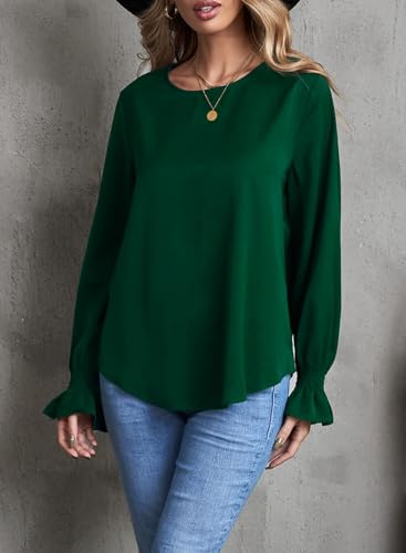 Dokotoo Long Sleeve Shirts for Women 2024 Fashion Fall Ruffle Bubble Sleeve Casual Loose Tops and Blouses4