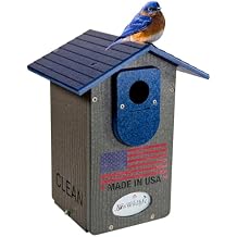 JCs Wildlife Ultimate Eastern and Western Bluebird House - Made in the USA with Recycled Poly Lumber - Viewing Window and Clean Out Door Blue and Gray