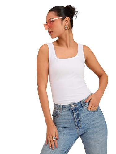 Image of barcino Beige Ribbed Square Neck Tank Top