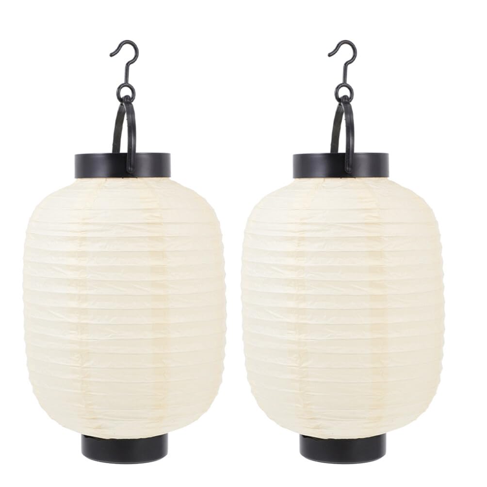 jojofuny 2pcs Japanese Folding Lanterns with Lights Beige Paper Hanging Lanterns for Outdoor and Indoor Decorative Lighting