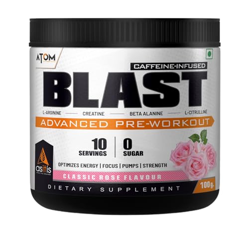 Image of AS-IT-IS ATOM Blast Advanced Pre-workout 100gms, Classic Rose, Caffeine & L- Arginine Infused, Optimizes Energy, Increase Strength & Pumps
