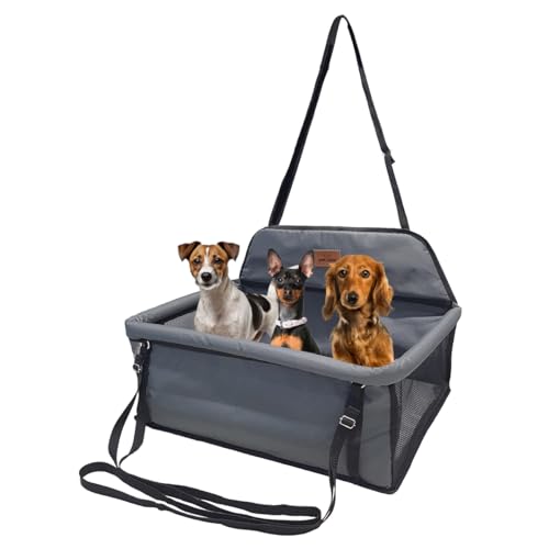 Cadeira Assento Para 3 Pets Juntos No Carro Cães Gato Seguro (Cinza, Médio)