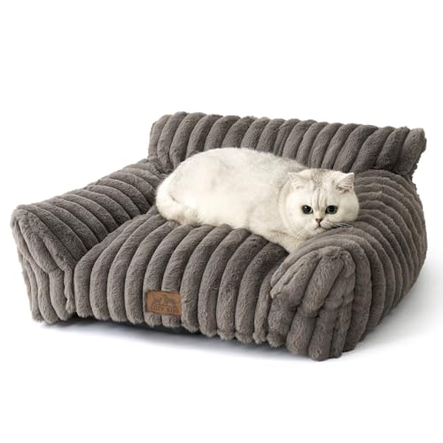 COZY KISS Kattensofa für Kleine und Große Katzen, Kuscheliges Katzenbett mit Stützkanten & Rutschfester Boden, Waschbar, Weiches Kunstfell, Ideal für Wohnzimmer oder Schlafzimmer (Grau, 65x44x30cm) COZY KISS Kattensofa für Kleine und Große Katzen, Kuscheliges Katzenbett mit Stützkanten & Rutschfester Boden, Waschbar, Weiches Kunstfell, Ideal für Wohnzimmer oder Schlafzimmer (Grau, 65x44x30cm)