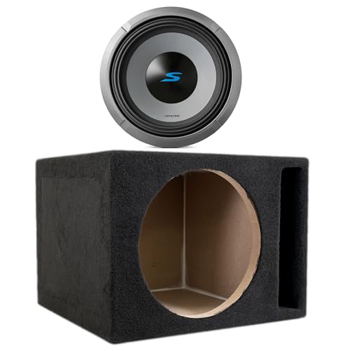 ALPINE S2-W12D2 S Series 12 Dual 2-Ohm Subwoofer 1800W with SoundBox E Series Single 12-Inch Vented Subwoofer Enclosure Bundle