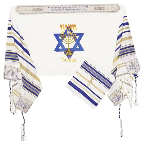 Prayer Shawl, 71x20" Messianic Tallit Prayer Shawls, Unisex Prayer Cloth with Matching Bag, Hexagram Print Polyester Shawl with Tassel for Hanukkah3