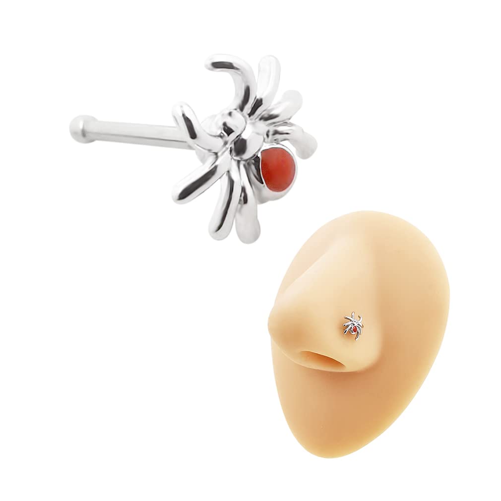 20G L Shape and Pin Bone Screw Spider Fashion Nose Rings Piercing Nose Studs 316L Surgical Stainless Steel Nostril Piercings, Cubic Zirconia, cubic zirconia