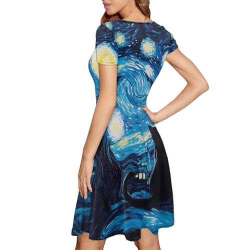 Image of AFPANQZ Womens Casual Summer Lightweight Vintage Dress Short Sleeve Midi Dress Knee-Long Luxury Formal Dress