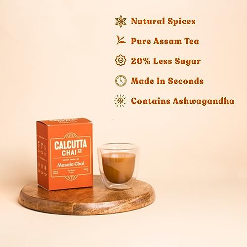 Image of Calcutta Chai Co - Masala Chai | Instant Tea Premix | 30 Sachets | 420g - Pack of 2 | Made with Assam Tea | Added Natural Spices | Low Sugar