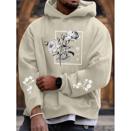 Rose Floral Graphic Hoodie for Men Aesthetic Japanese Cool Hoodies Oversized Trendy Streetwear Pullover Sweatshirt3