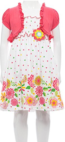 Image of ToBeInStyle Girls Two Piece Short Sleeve Dress and Matching Bolero Crop Cardigan Assorted Prints Cotton Blend Summer Outfit