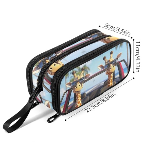 Image of Fustylead 3d Two Cute Giraffes Driving Car Pen Pencil Case Makeup Pouch Big Capacity Multi-Purpose Travel Bag Office Organizer with Zipper