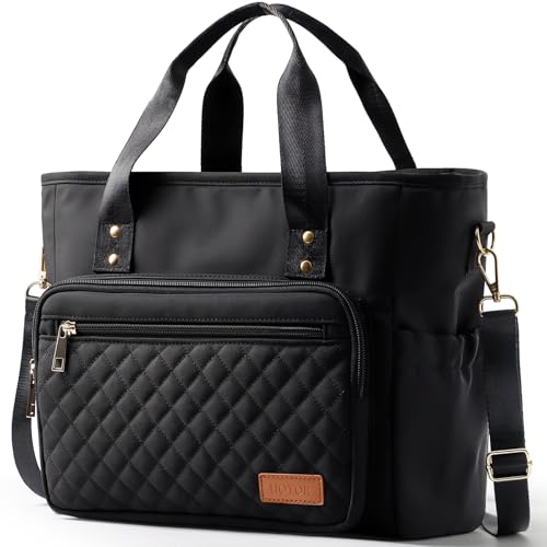 HOTOR Lunch Box for Women - Insulated Lunch Bag with Multiple Pockets, Portable Lunch Tote & Cooler with Handles & Adjustable Strap for Work, Picnic, Short Trip, 11.0' x 5.5' x 8.7', Black