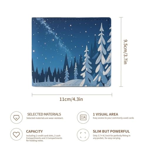 Winter Starry Sky Night Wallet Elegant Leather Wallets with ID Window & 2 Card Slots, Slim Bifold Wallet for Men Women3