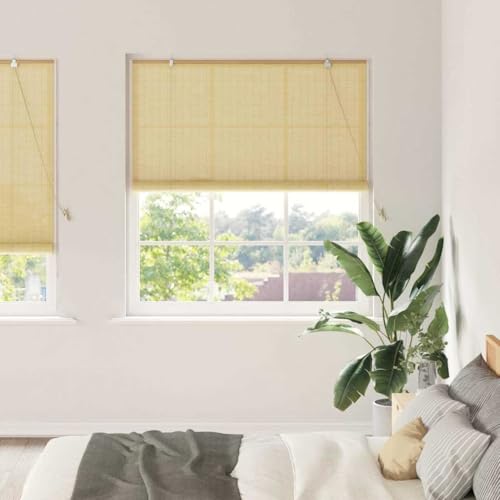 Estor enrollable con cortinas, bambú natural, 150 x 220 cm, estor para interior con protección visual, estor opaco, persianas alternativas, estor plisado sin agujeros
