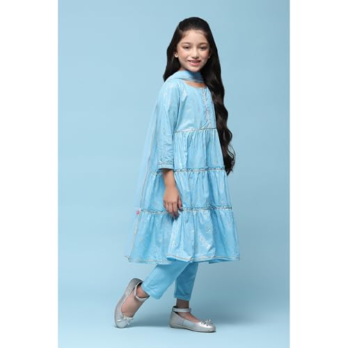 Image of BIBA Girls Biba Girls Sky Blue Cotton Tiered Printed 2 Piece Set