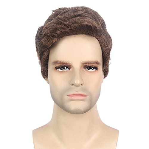 STfantasy Mens bruine pruik kort golvend krullend synthetisch haar voor mannelijke cosplay star lord fancy dress kostuum partij