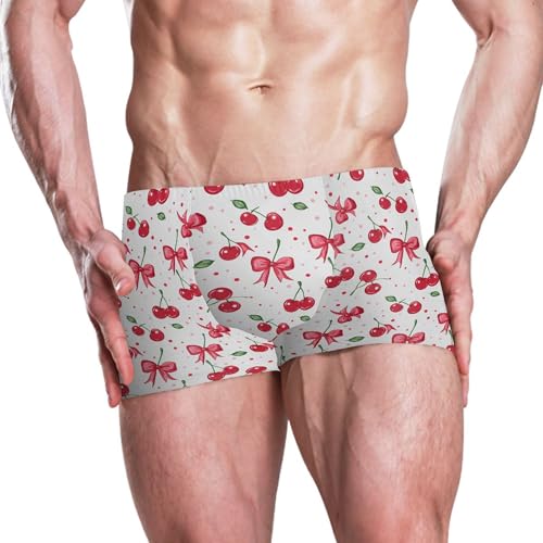 Red Bows Cherry Fruit Mens Swim Trunk Swimwear Bathing Suit Swim Brief Square Leg Board Short S B04051452