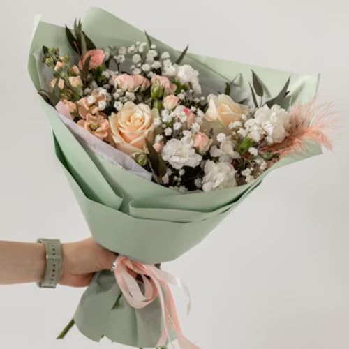 Image of Oasis Frosted Sage Green Bouquet Wrapping Roll Premium Korean Style Flower Wrap for Fresh Flowers & Gift Packaging Florist Essential Supplies 60 Micron 25 Meter Long