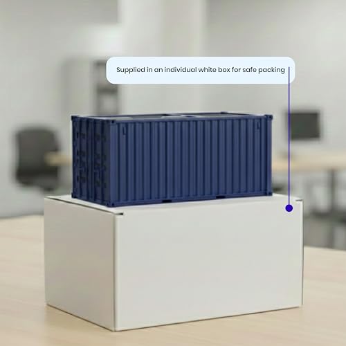 Image of Shipping Container Pen Stand, Container Style Desk Organizer Pen Stand for Office Table Shipping Company (Blue)