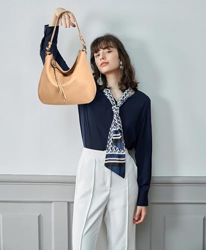 YALUXE Women's Genuine Leather Shoulder Bags Handbags Purses with Tassel Zipper Pull & Ring Charm, Detachable Dual Straps3