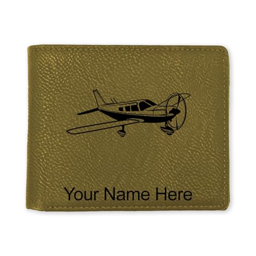LaserGram Faux Leather Bi-Fold Wallet, Low Wing Airplane, Personalized Engraving Included (Camo Green) - Main Image