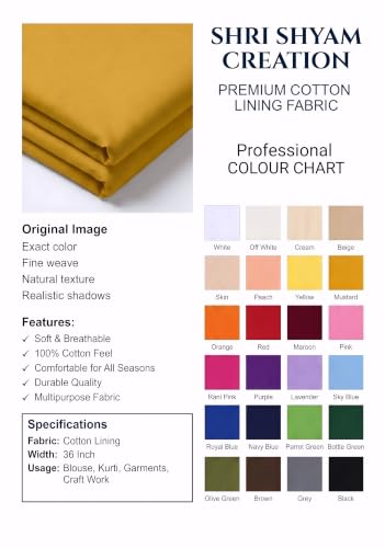 Image of Unstitched Cotton Astar /Lining /Cloth /Kapda Running into Meters for Suit,Sherwani,Kurti,Blouse /Choli,lehanga & Dress Materials(Available in 2,4,6 Meters Variation) (Mustard, 6 Meter)